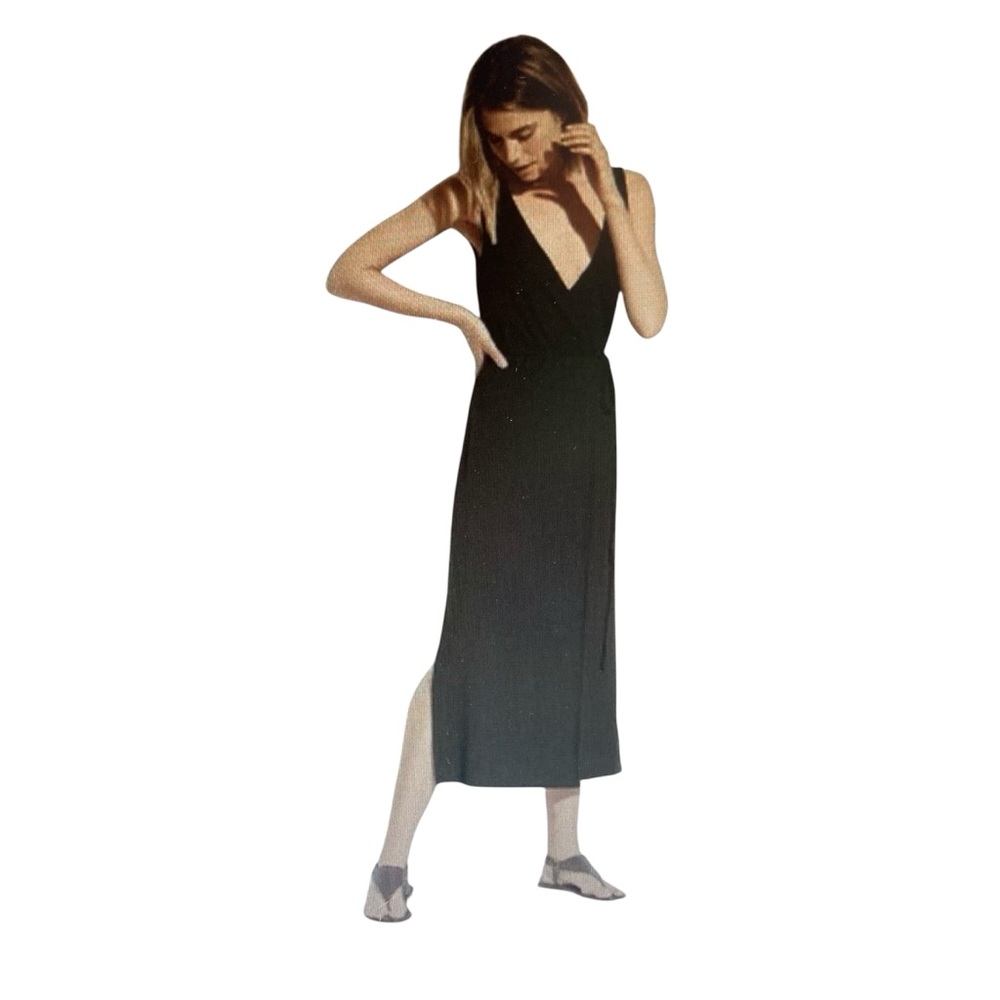VINCE | Black V-Neck Midi Wrap Dress | Sleeveless | Size XS NWT